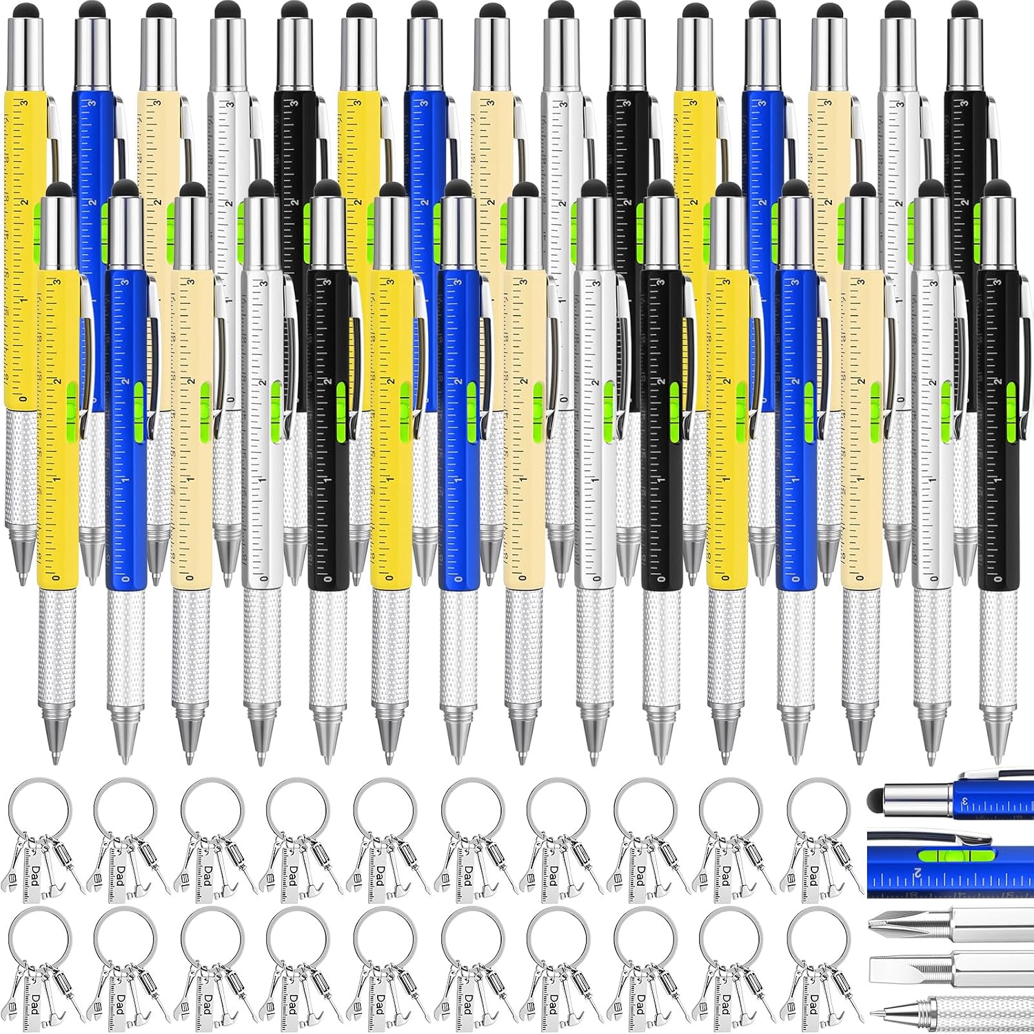 40 Pcs Gifts for Father's Day Bulk for Men 6 in 1 Screwdriver Multi Tool Pen, Dad Tool Keychain with Ruler Hammer Wrench Screwdriver Gifts for Adult Men Dad Husband Fathers Day Birthday