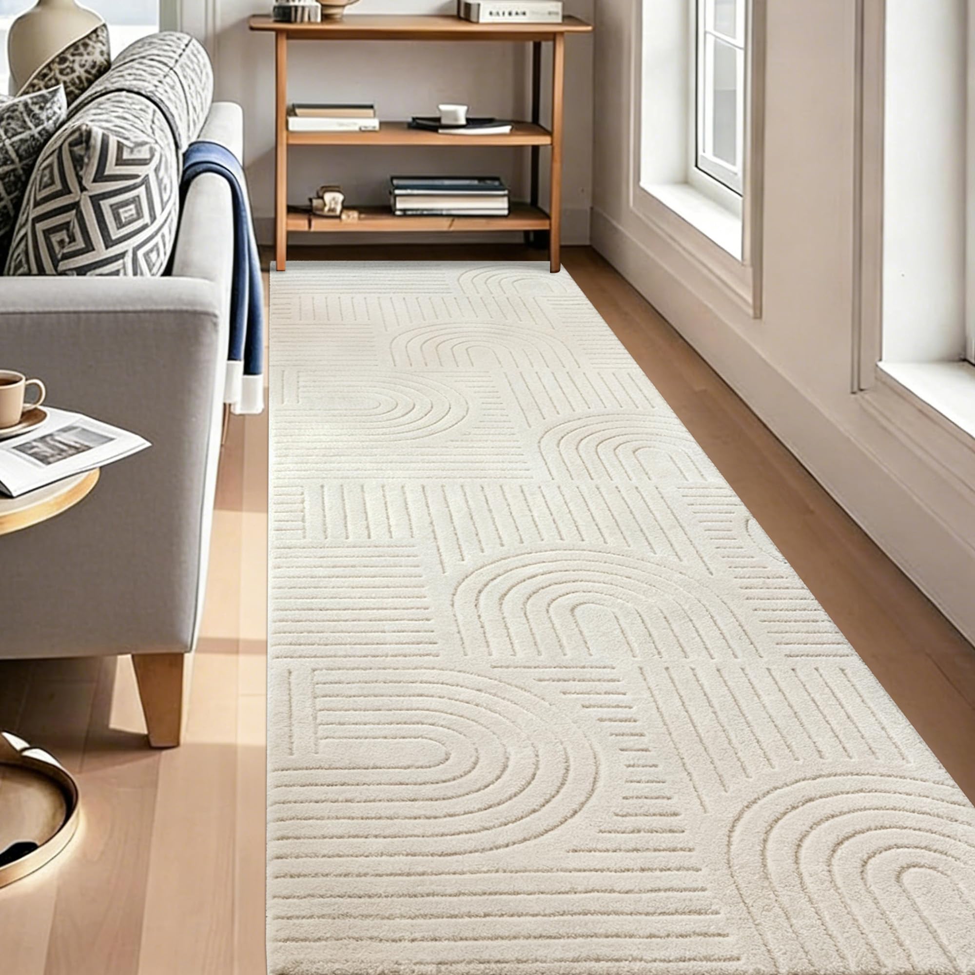 Famibay Läufer Flur 80x300cm rutschfest Teppichläufer Flur Waschbar Küchenteppich Läufer Beige für Eingang Schlafzimmer Wohnzimmer Korridor