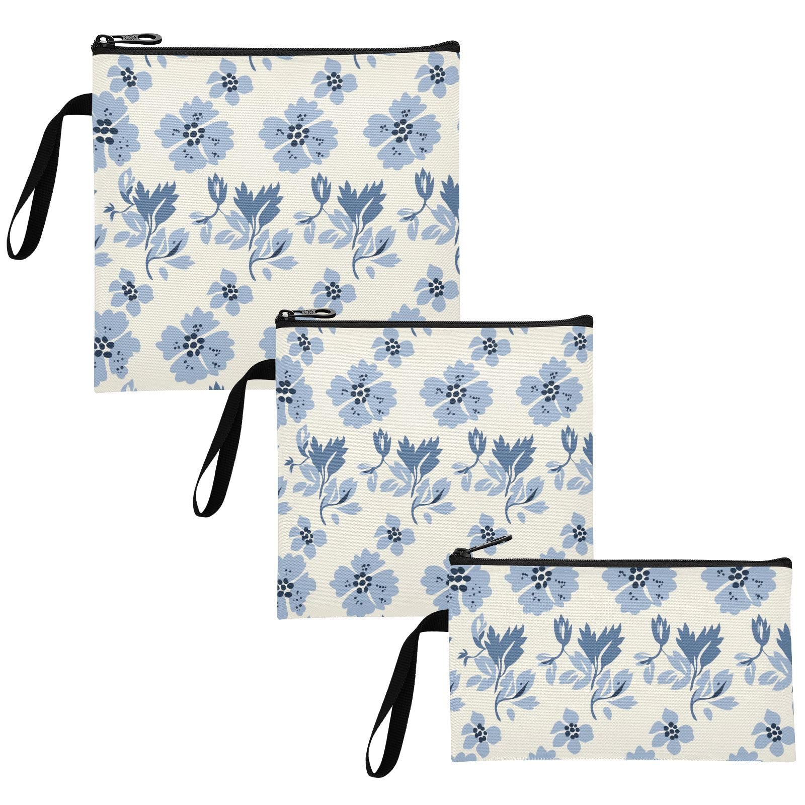 Yoogain William Morris Style Cat Paw Baby Blue 3-Pack Reusable Zipper Snack Bags Multi-Use Food Storage for Travel Items, Home Organization