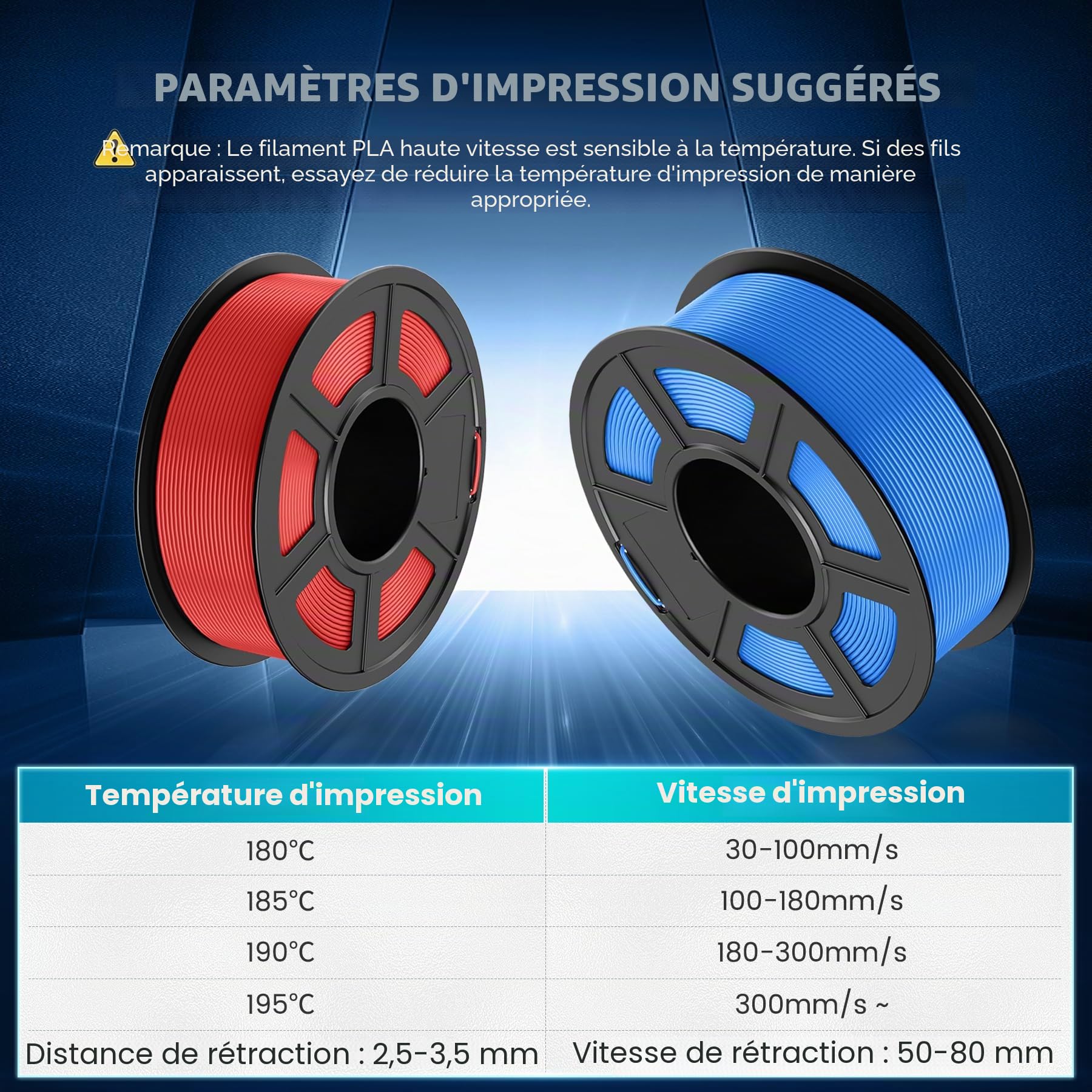 SUNLU HS-PLA Filament 1.75 mm 4KG Noir pour Imprimante 3D Rapide