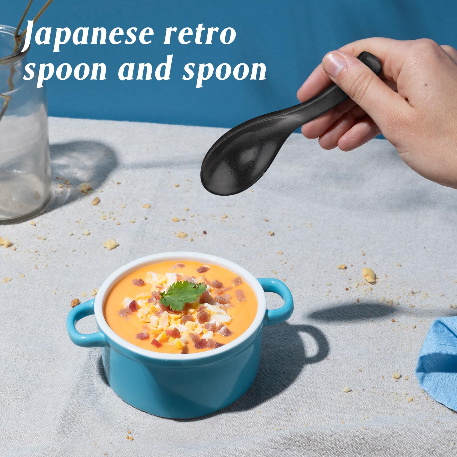 iplusmile Black Ceramic Japanese Spoon Retro Asian Soup Spoon for Ramen Dumplings and Noodles Kitchen Tableware - Image 2