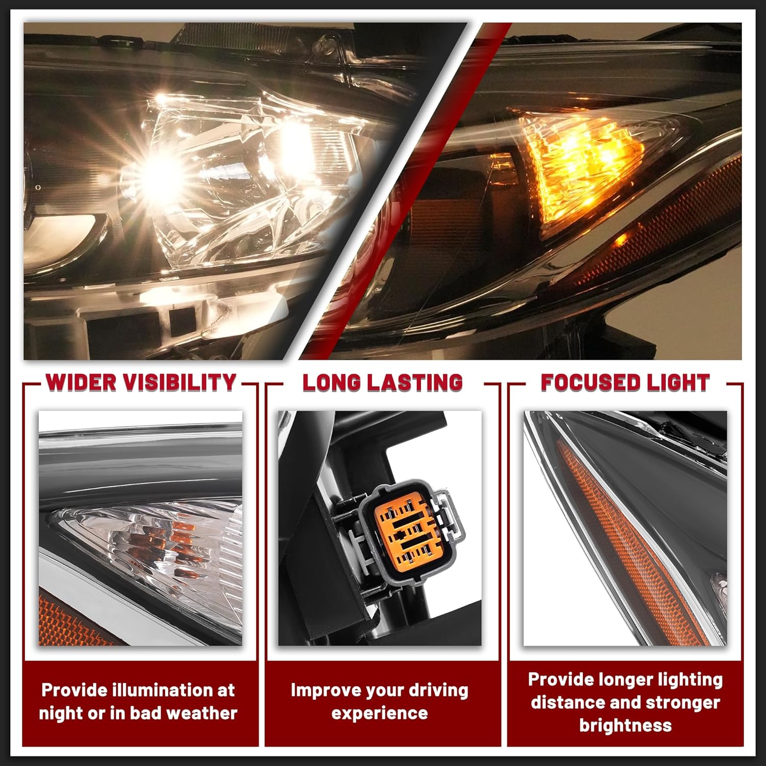 HECASA Pair Projector Headlights Compatible with 2014 2015 2016 Mazda 3 Headlamp Front Lamp Halogen Clear Lens Black Housing Driver & Passenger Side Replacement for MA2502144 MA2503144