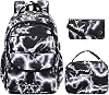 Bevalsa Backpack for Boys, Lightning School Bags with Lunch Bag & Pen Case for Kids, Bookbag for Boys Girls Teens Black