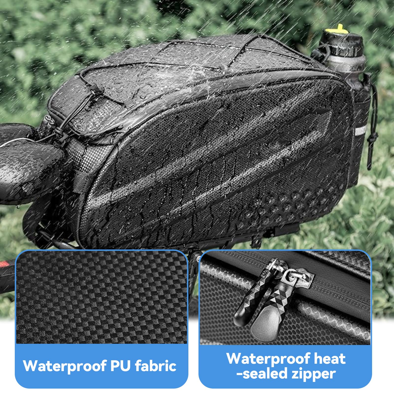Borsa Bici 3 in 1 Portapacchi 10L, Impermeabile & Riflettente Borsa Posteriore, Borsa da Bici Multifunzionale per Portapacchi (Nero)
