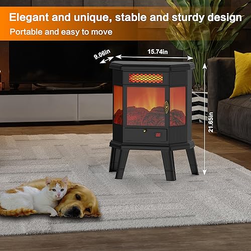 Miniatura 6 de Calentador eléctrico de chimenea de 22 pulgadas, estufa de chimenea infrarroja RealSmart con efecto de llama 3D, control remoto, temporizador,