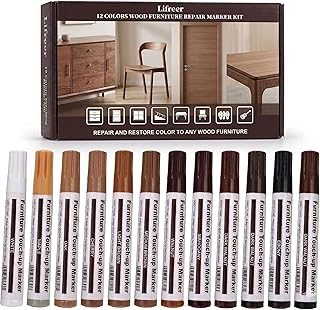 Lifreer 12 Colors Furniture Touch Up Markers, Wood Scratch Repair Markers for Scratches, Scuffs, Nicks on Furniture, Cabinets, Wood Floors, Tables, Doors, Trim & Bedposts