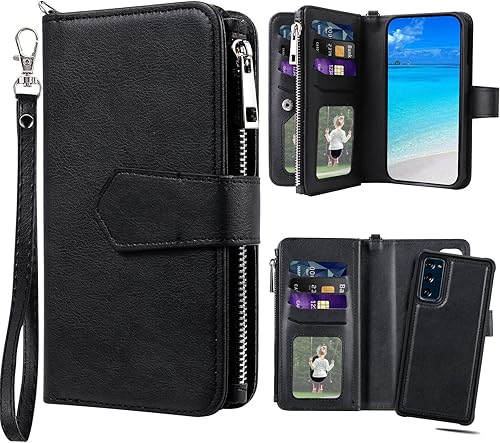 JZASES Funda para Galaxy S20 FEGalaxy S20 Lite funda magnética desmontable 2 en 1 funda de piel sintética con tarjetero para Samsung Galaxy S20