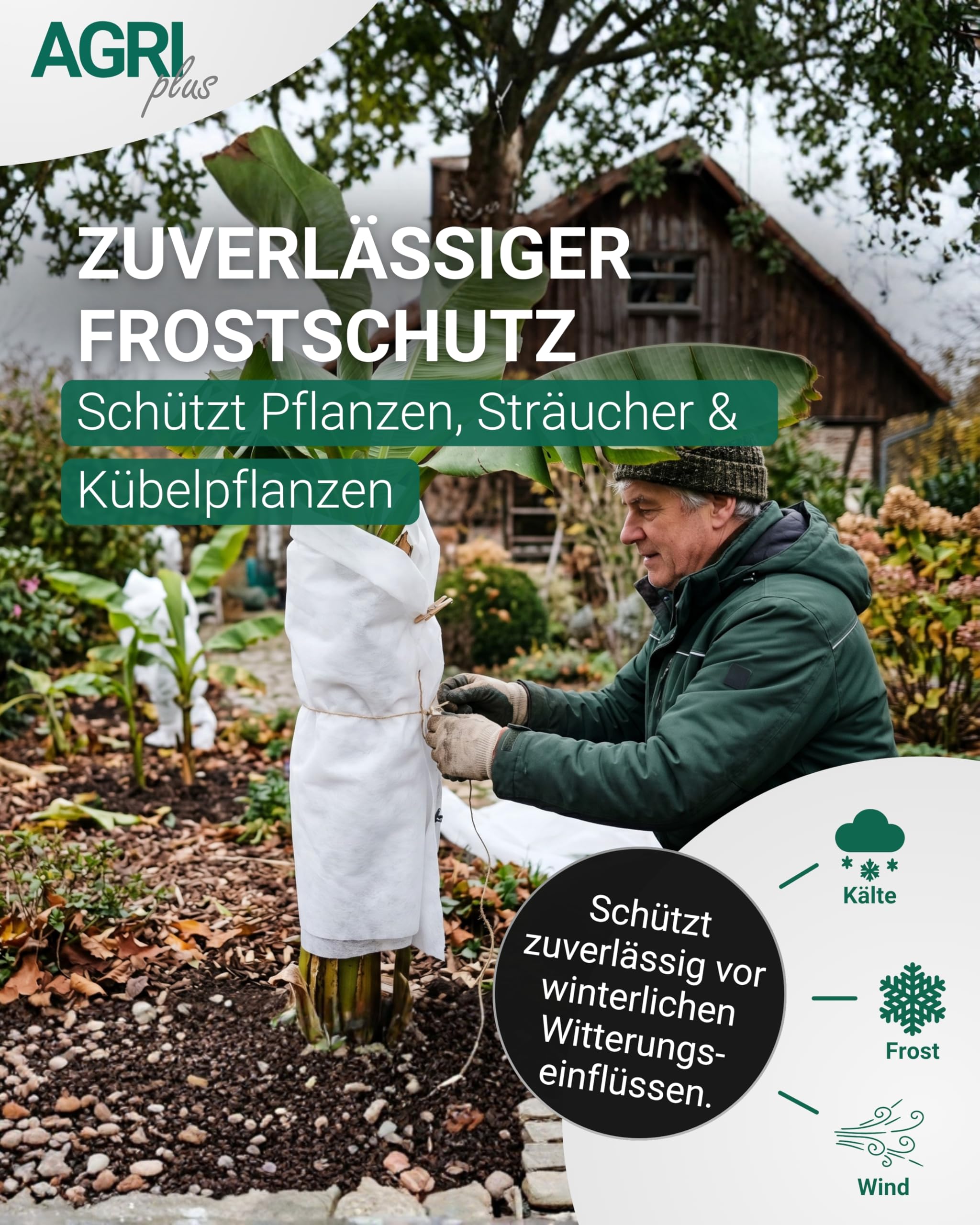 AGRIplus Winterschutzvlies 30 g/m² I 2,40 x 100 m I Verschiedene Maße I Frostschutzvlies, reißfest & atmungsaktiv I Pflanzenschutz für Winter, Garten, Balkon & Kübelpflanzen