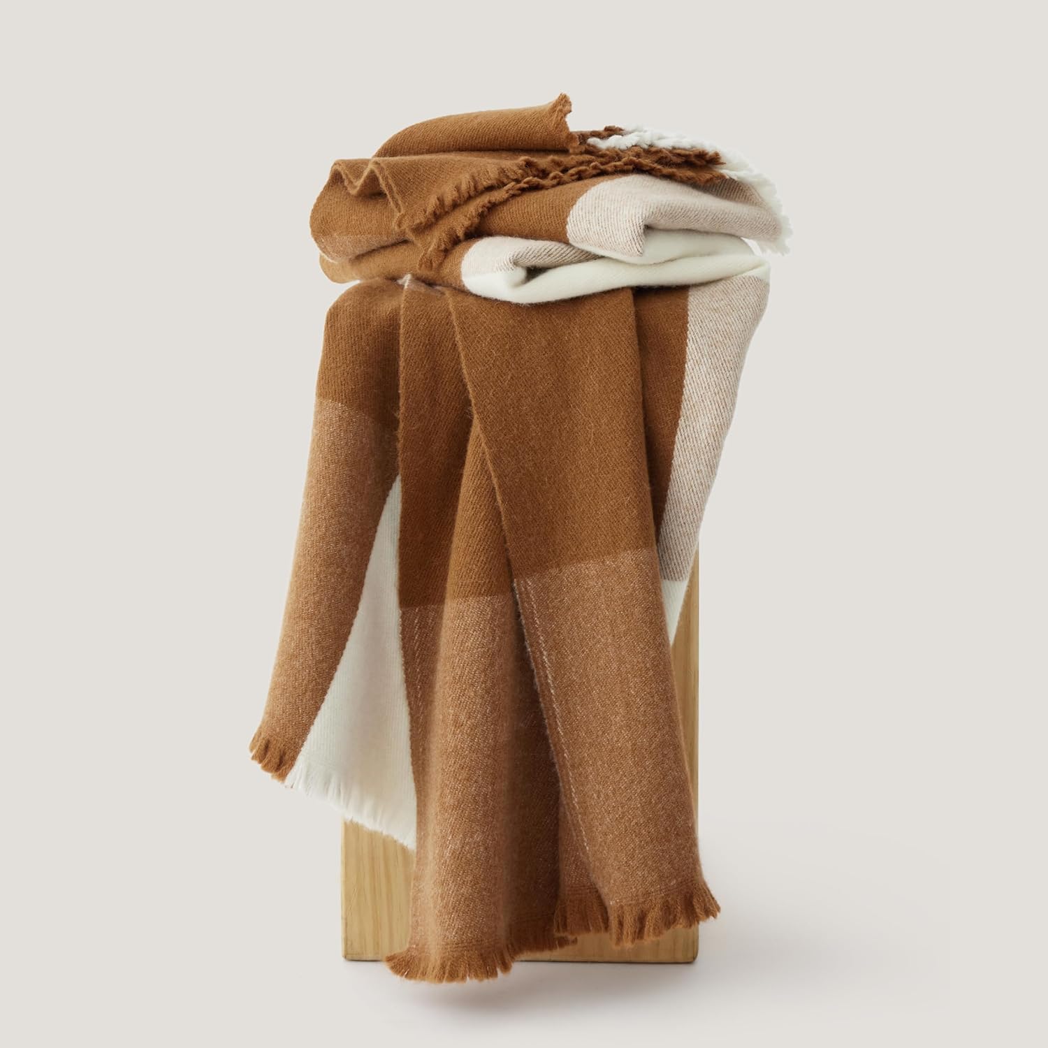 Double Stitch Alpaca Wool Throw Blanket - Warm, Soft Blanket for Couch, Luxury & Decorative Fleece Throw, Fall Plaid, Gift for Mother's Day, House Warming, 50" x 60", Harvest Brown & Cream - Image 8