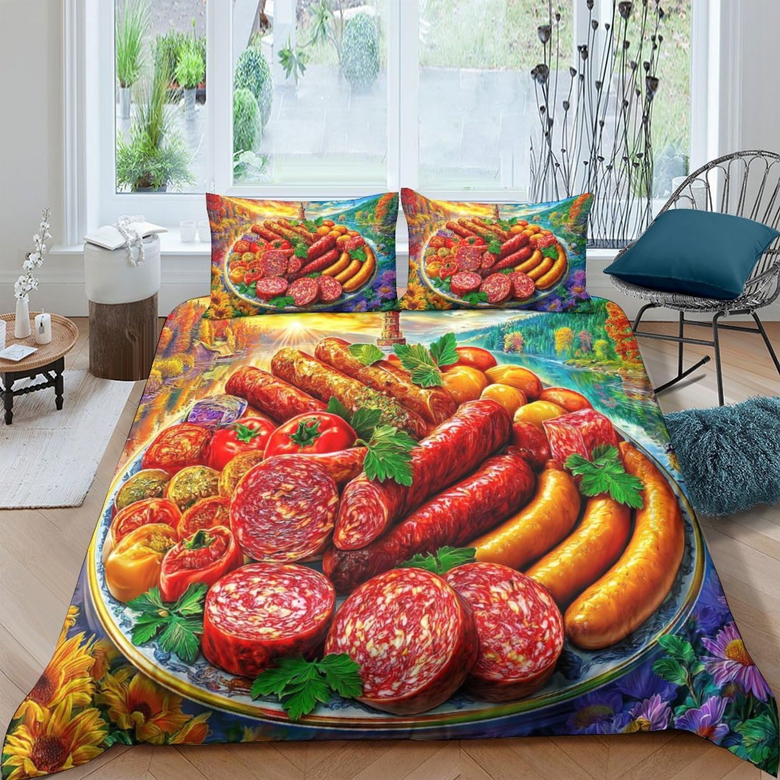 Parure de lit Saucisse sans repassage avec housse de couette zippée 260x220