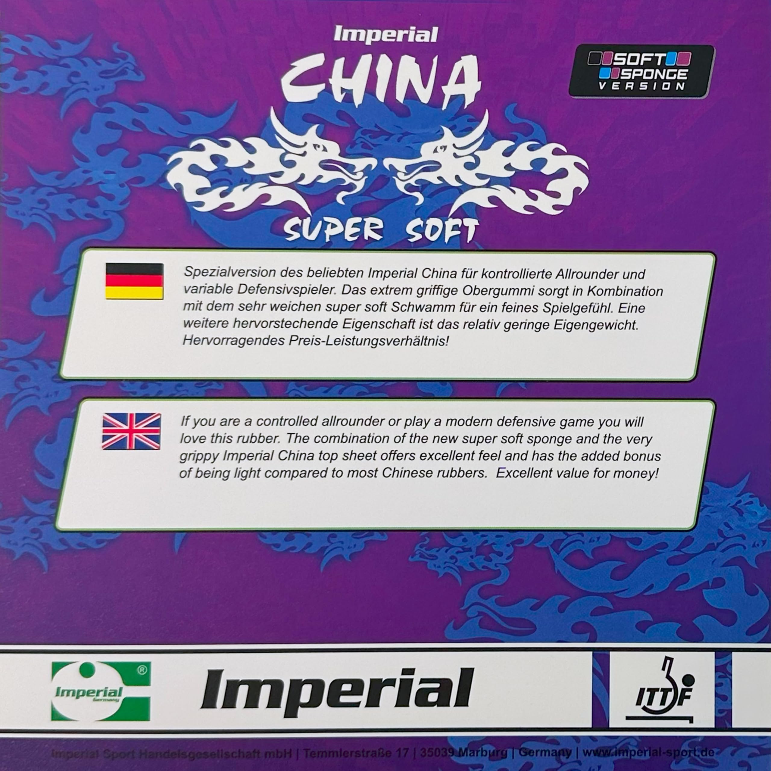 Imperial China Super Soft Revêtement Tennis Table Chinois ITTF