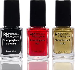Stampinglack Set Schwarz Rot Gold Deutschland Stempellack Nail Stamping Nageldes im Test