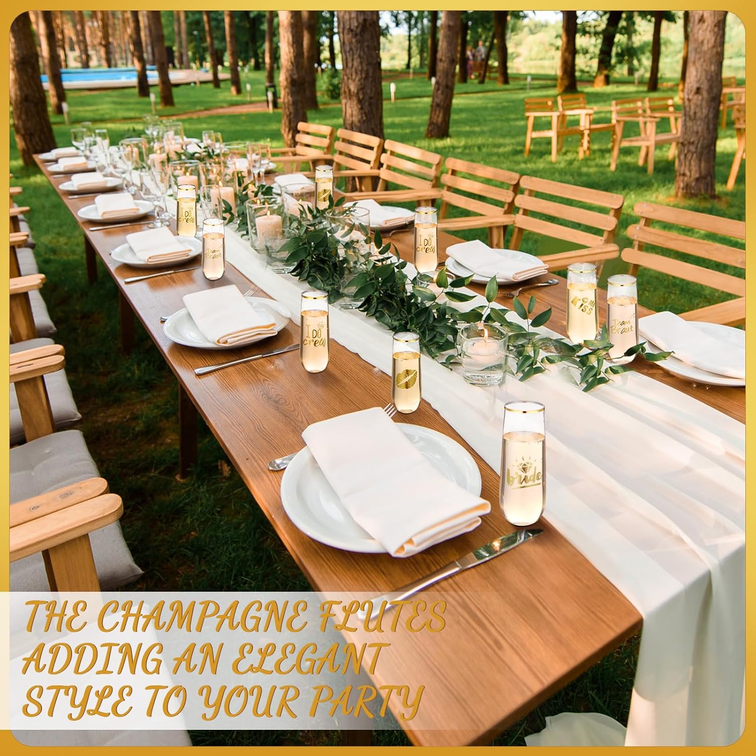 12 Pcs Bridesmaid Wine Glasses Bachelorette Party Champagne Flutes 9oz Disposable Stemless Glass Champagne Flutes Gold Rim Toasting Glasses for Weddings and Parties with 12 Pcs Stickers - Image 6