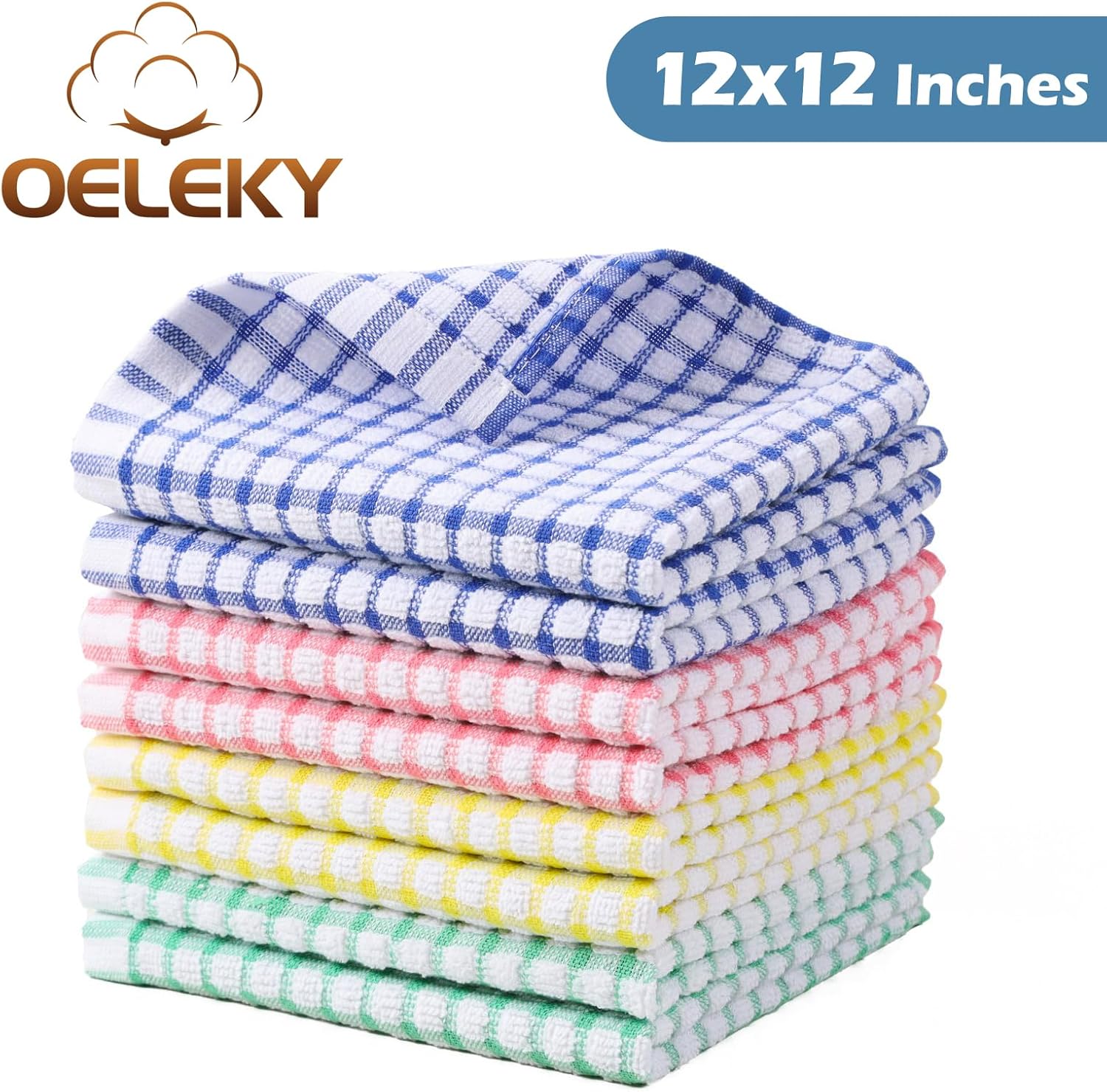 Oeleky Dish Cloths for Kitchen Washing Dishes, Super Absorbent Dish Rags, Cotton Kitchen Dish Towels Pack of 16, 12x12 Inches