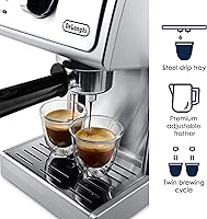 Vista 8 de De'Longhi Máquina de Espresso con Bomba de 15 Bar con Sistema Avanzado de Capuchino, Cafetera Compacta de Acero Inoxidable con Espumador de Leche