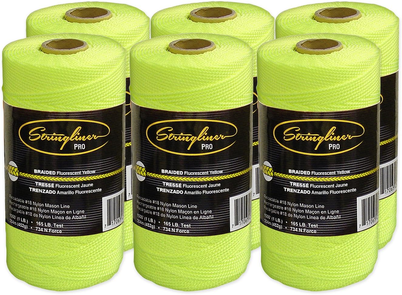 Braided Mason Line Replacement Roll Contractor Pack 1,000' - Fluorescent Yellow (6 Pack) - SL35765CPK