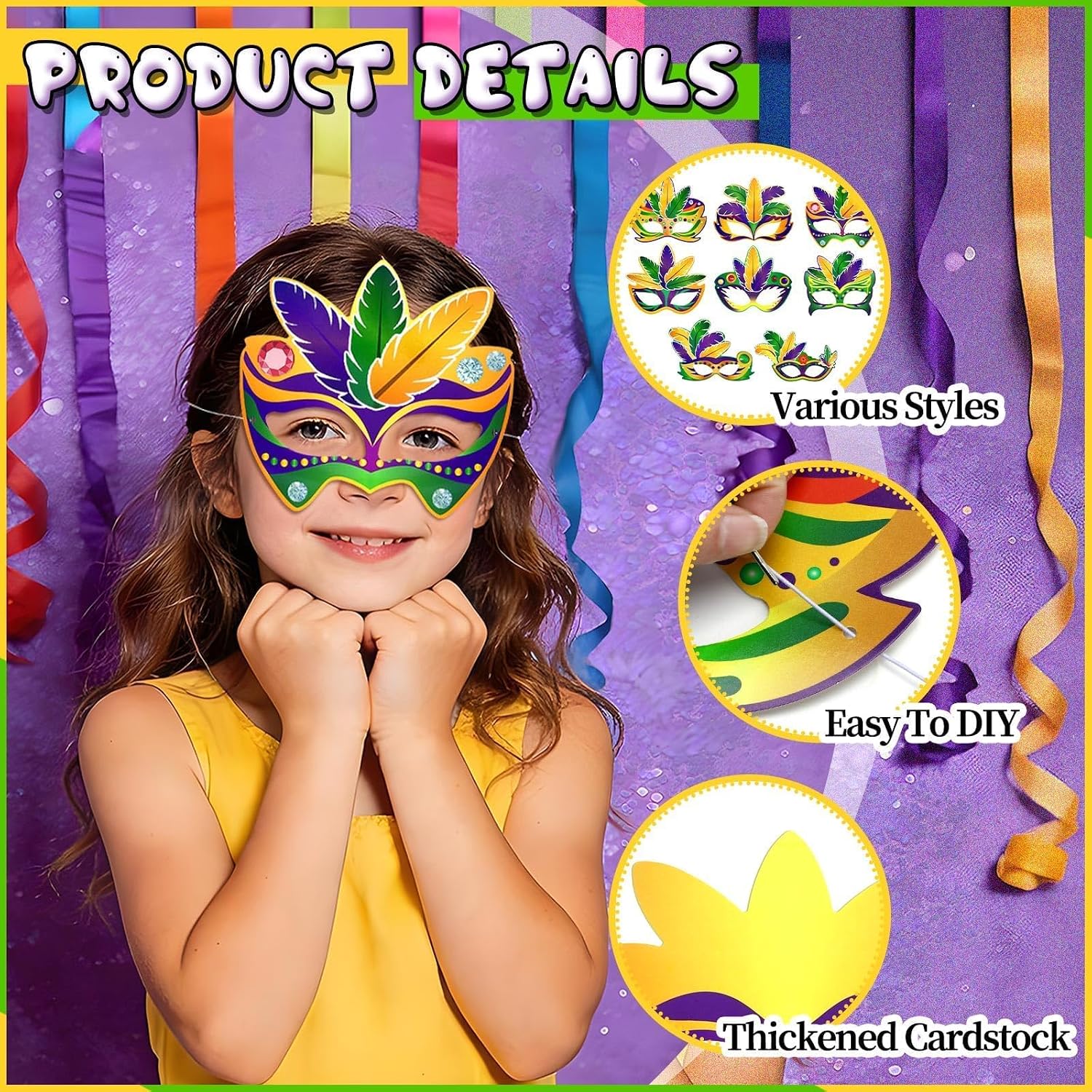 Jansun 24-Pack Mardi Masquerade Gras Masks, Party Masks with Feathers Stickers Carnival Costumes Outfits Accessories