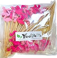 Vista 3 de 100 palillos de bambú de flamenco de 5 pulgadas, palillos de dientes de comida para bebidas de embutidos, selecciones de alimentos de frutas