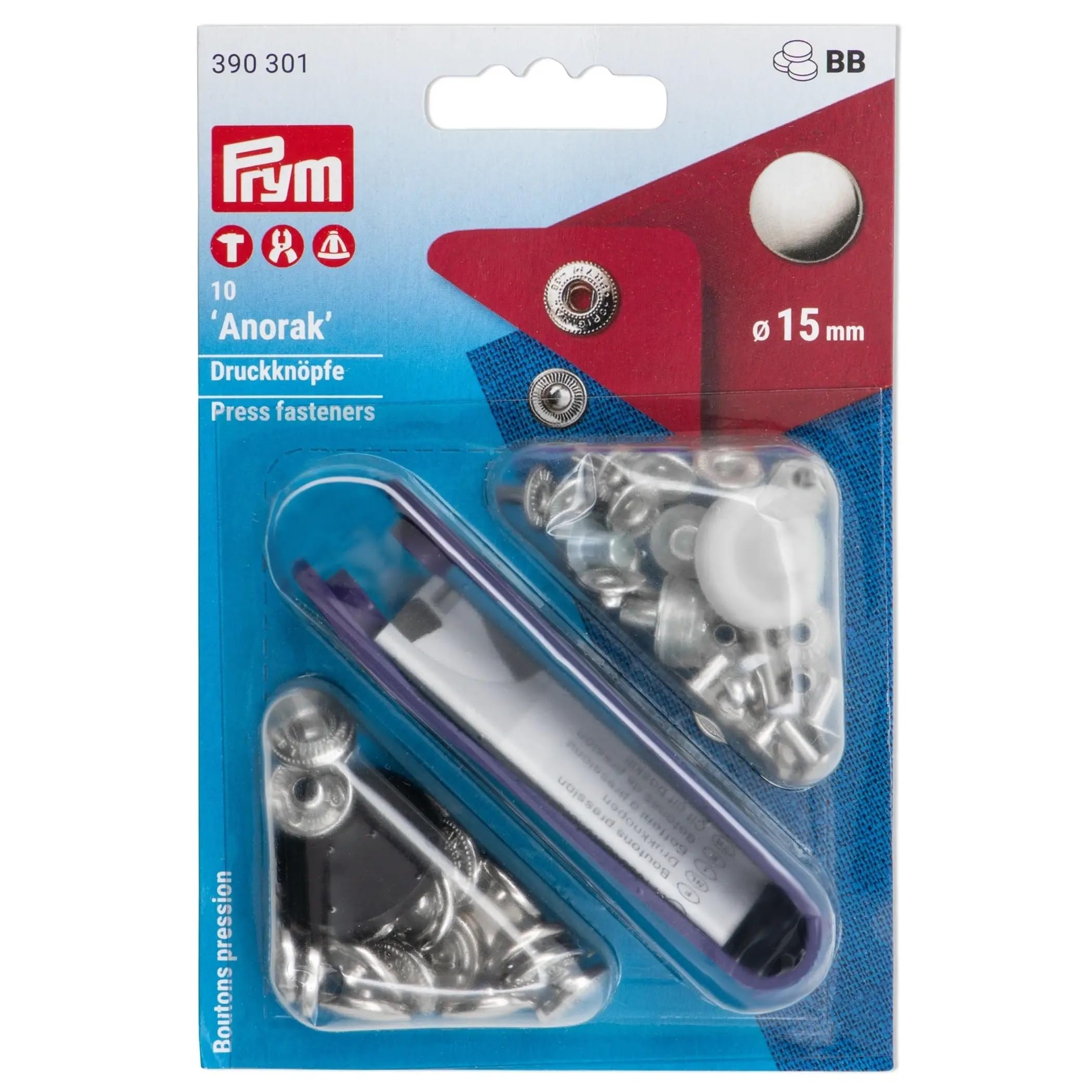 Nähfrei Anorak Druckknöpfe 15 mm silber