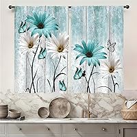 Vista 42 de Rusitc - Cortinas de cocina de 27.5 pulgadas de ancho x 39 pulgadas de largo, 2 paneles con bolsillo para barra, flores rosas claras