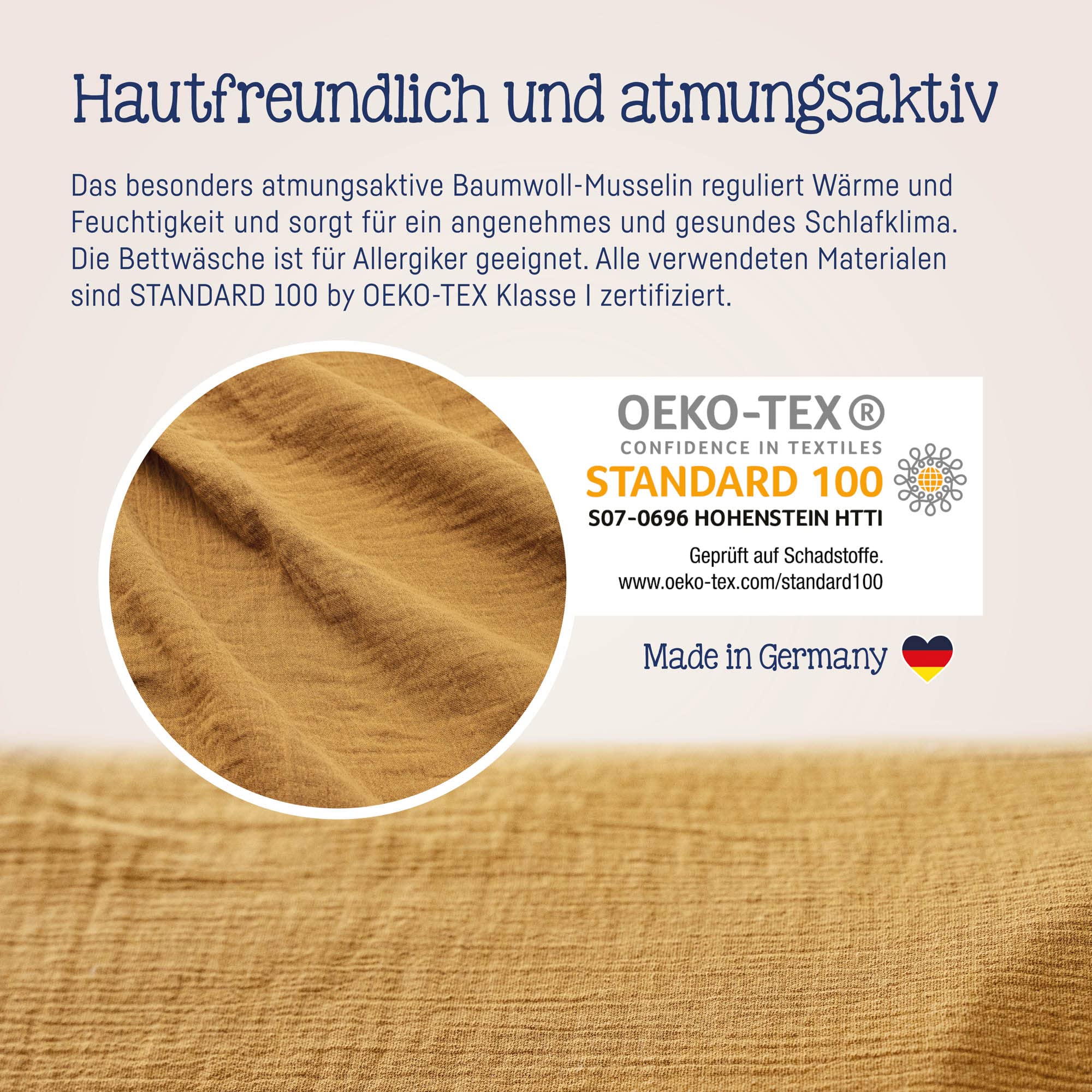 Julius Zöllner Musselin - Kinderbettwäsche 100x135 + 40x60 cm, 2-teiliges Set aus Deckenbezug und Kissenbezug, 100 Prozent Baumwoll-Musselin, mit Reißverschluss, Standard 100 by Oeko-TEX, Zimt