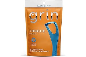 GRIN Tongue Cleaner, 32 Count: Disposable Tongue Cleaner, Hygienic Scraper, Recycled Plastic
