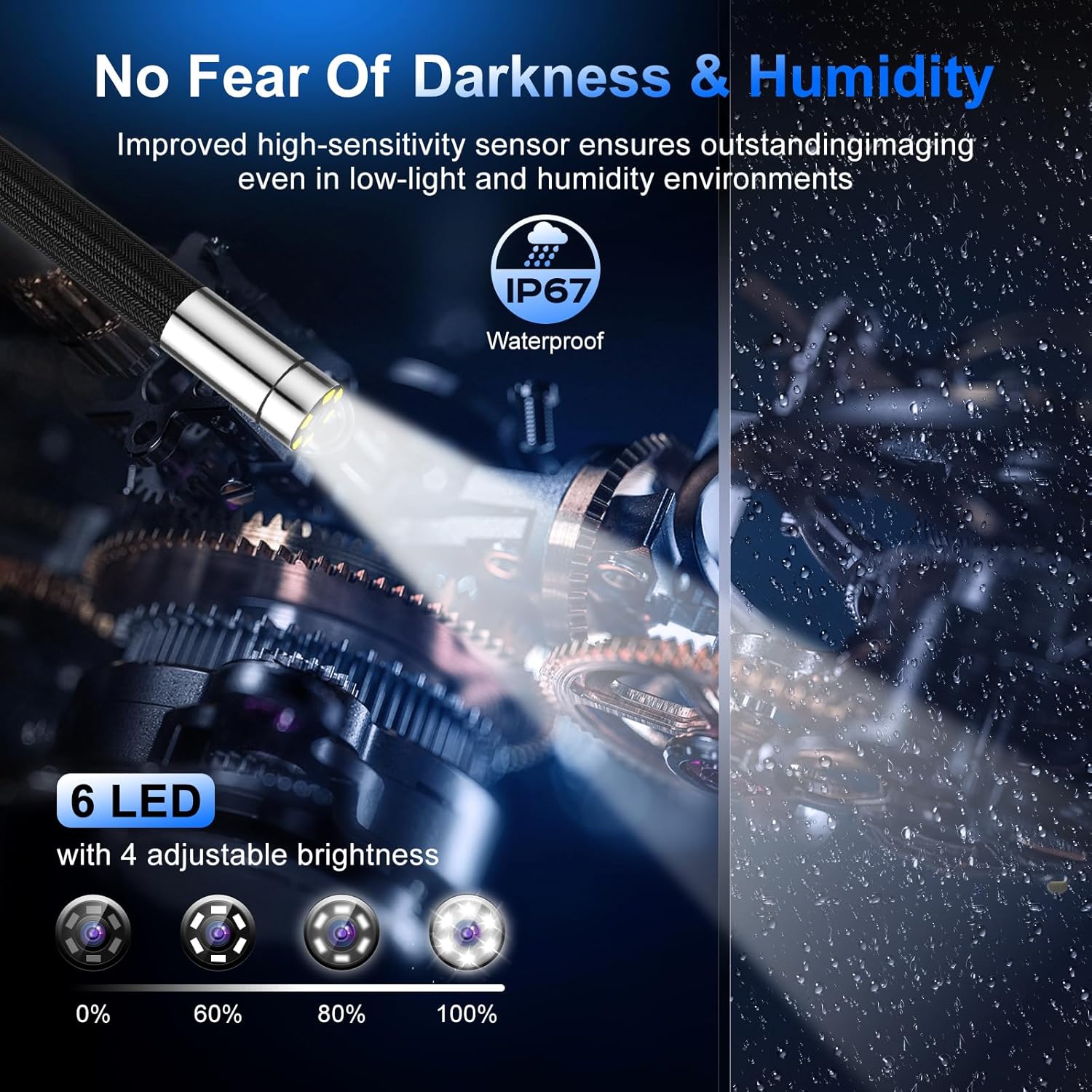 360°Articulating Borescope Camera - JESERAL 5" HD 1080P Inspection Camera Screen with 6 Light, Endoscope with 6.2mm IP67 Waterproof Probe, 3X Zoom 4-Way Borescope Engine with 1M Flexible Cable