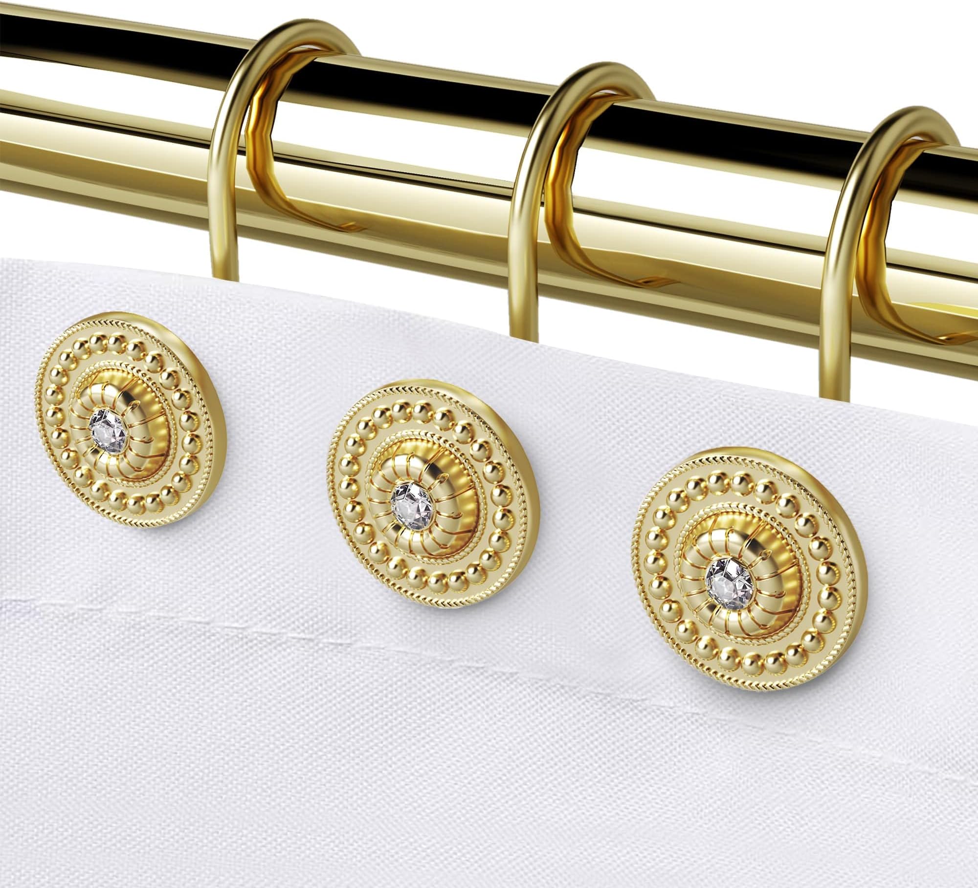 iToplin Gold Shower Curtain Hooks, Rust Proof Shower Curtain Rings for Bathroom, Metal Decorative Shower Curtain Hooks Hangers for Shower Curtain Rod, Shower Hooks for Shower Curtain Set of 12