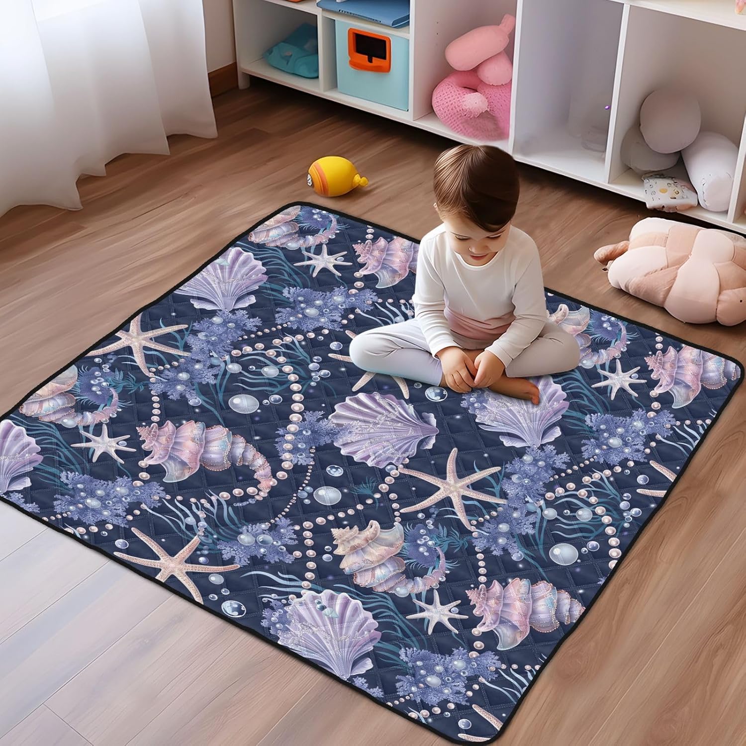 Baby Play Mat Beautiful Shell Pearl Purple 50 x 50 Playpen Mats for Floor Play Gym Crawling Mat Non-Slip Cushioned Baby Playmat for Infants, Babies, Toddlers
