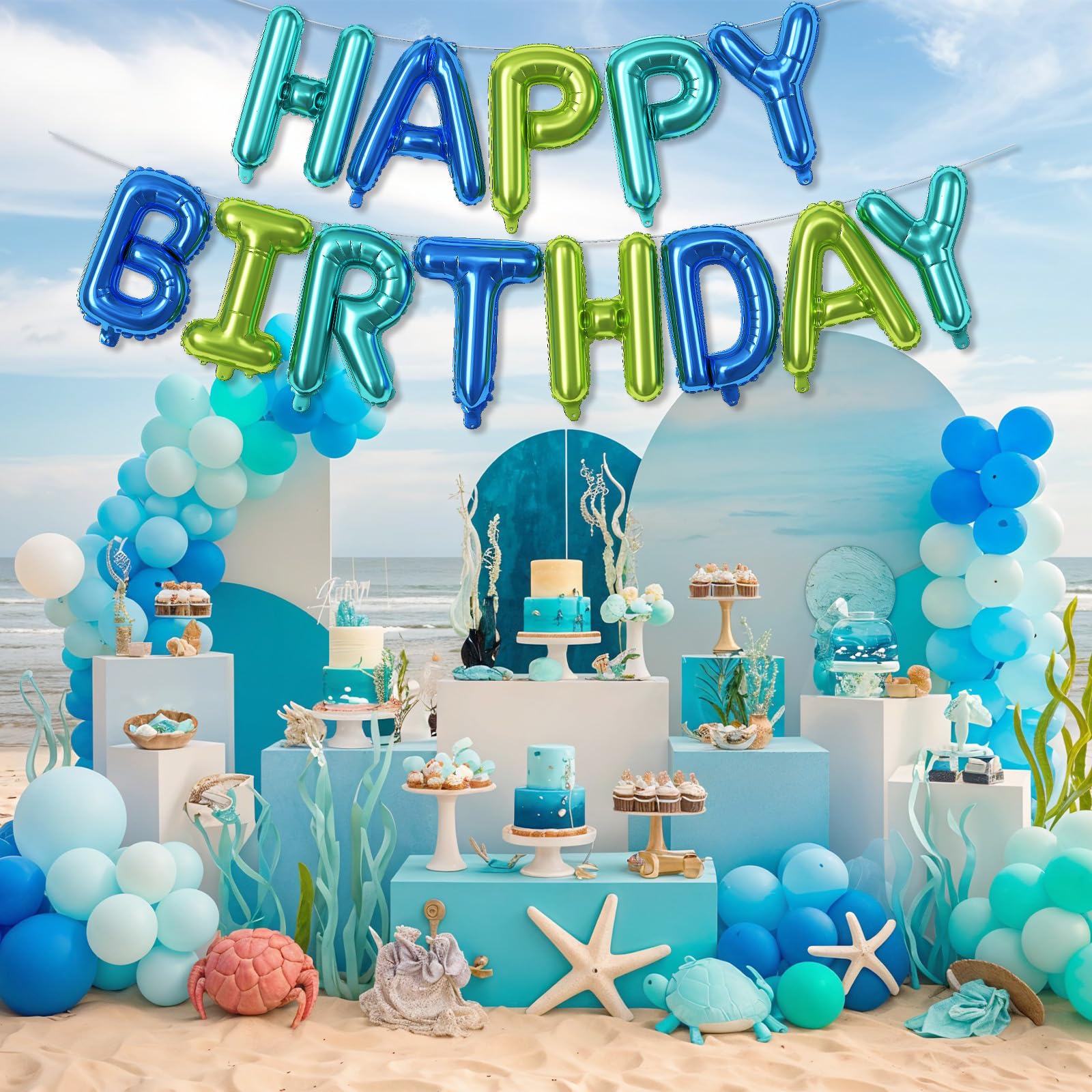 Snapklik.com : Blue And Green Happy Birthday Balloon Banner, 16 Inch
