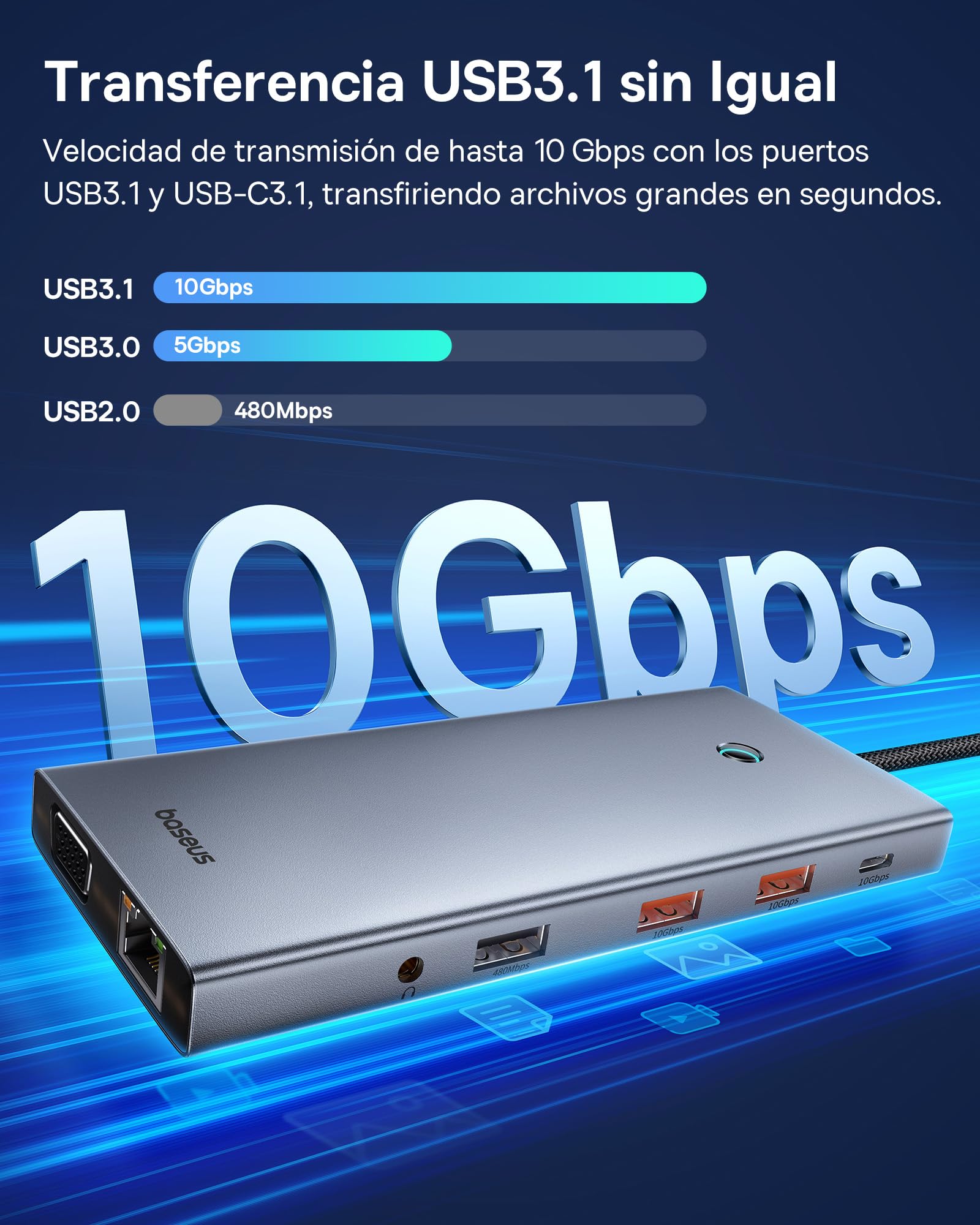 【Chip Optimizado】 Baseus Docking Station USB C 3 Monitores 13 en 1 Hub, 2*HDMI 1*DisplayPort 4K@60Hz, VGA, USB 3.1 10Gbps, PD100W, Ethernet para Laptop