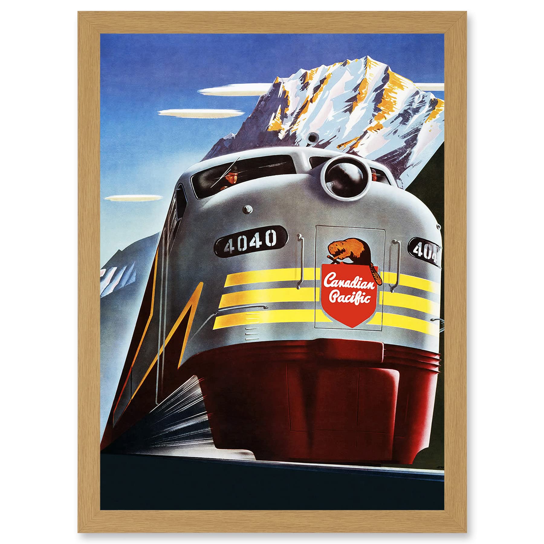 Artery8 Canadian Pacific Railways 4040 Iconic Train Vintage Yellow Canada A4 Artwork Framed Wall Art Print