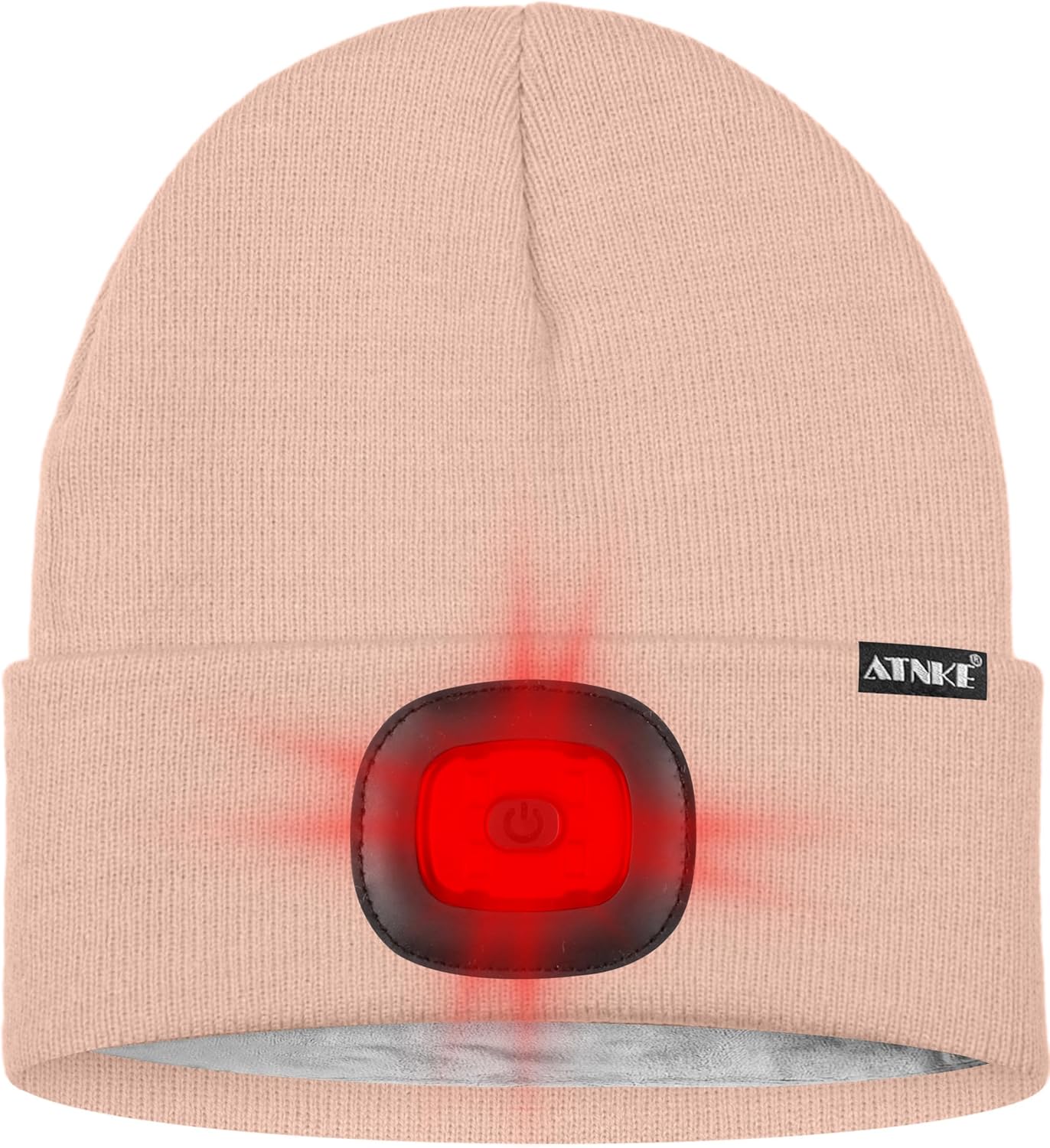ATNKE LED Lighted Beanie Hat,USB Rechargeable 8 LED Red Glow Flashing Run Headlamp Lined Fleece Cap for Men and Women
