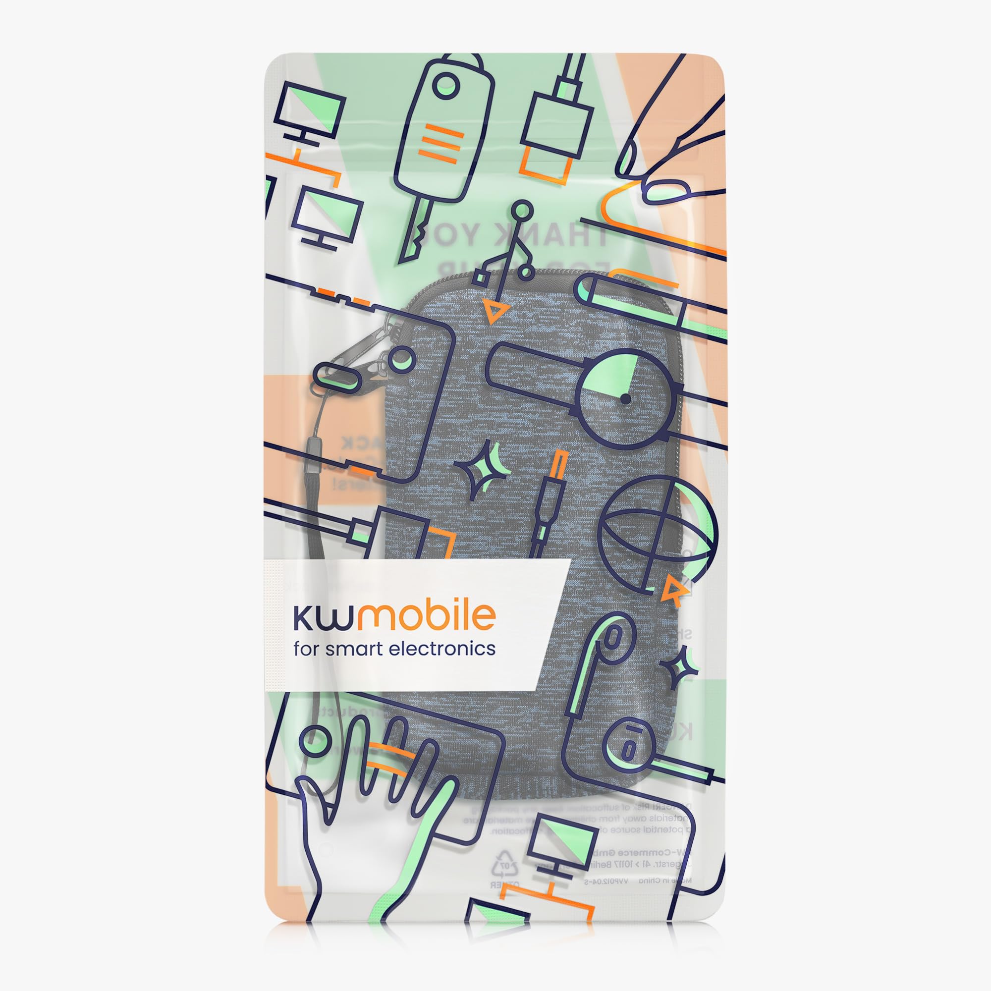kwmobile Custodia in Neoprene con Zip per Smartphone XL - 6,7/6,8" - Astuccio Portacellulare a Sacchetto con Cerniera - Borsa in deep ocean/nero