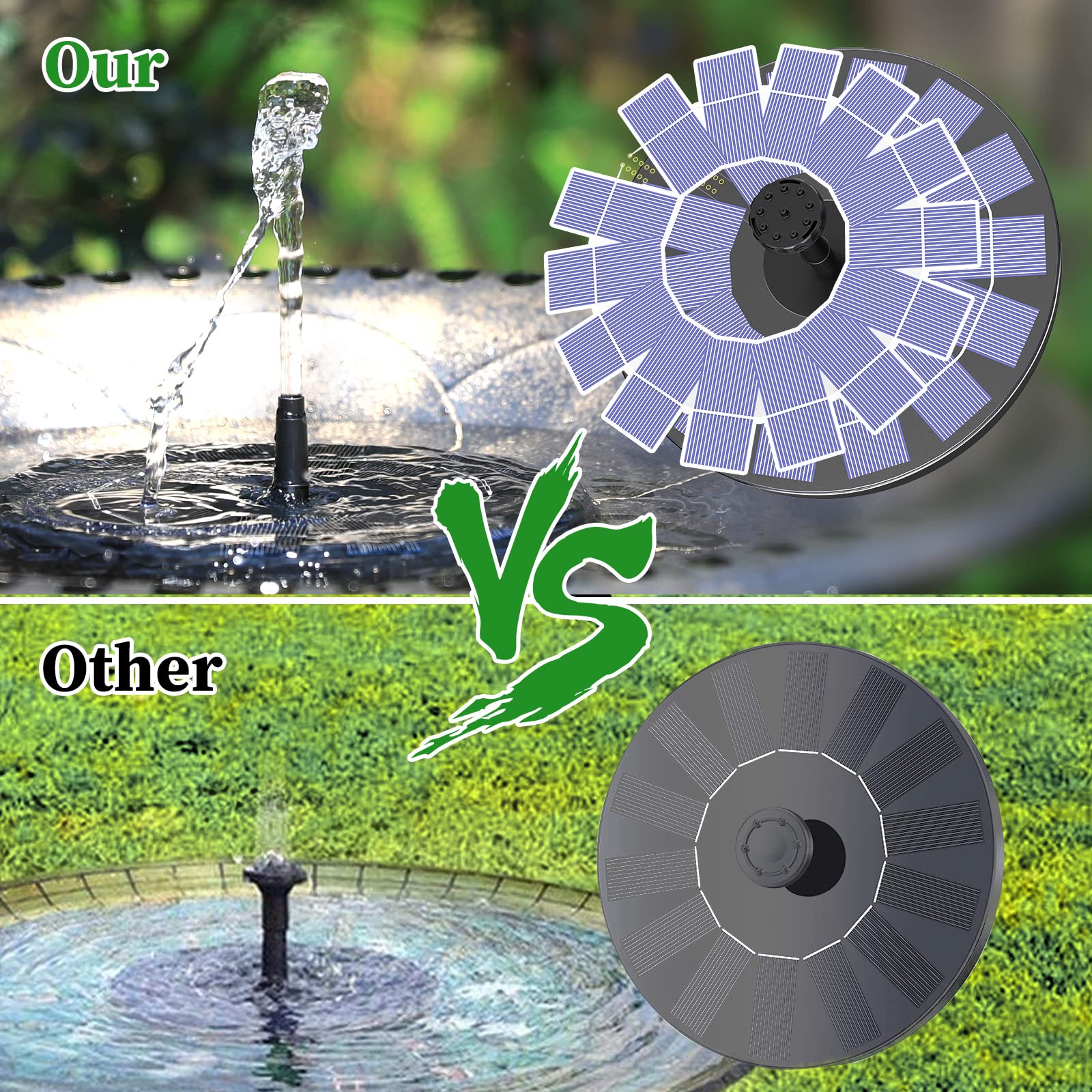 AMZtime 2.5W Fontana Pompa Solare da Giardino, con 6 Ugelli, Acqua Galleggiante per Bagno per Uccelli, Laghetto, Decorazione e Piscina