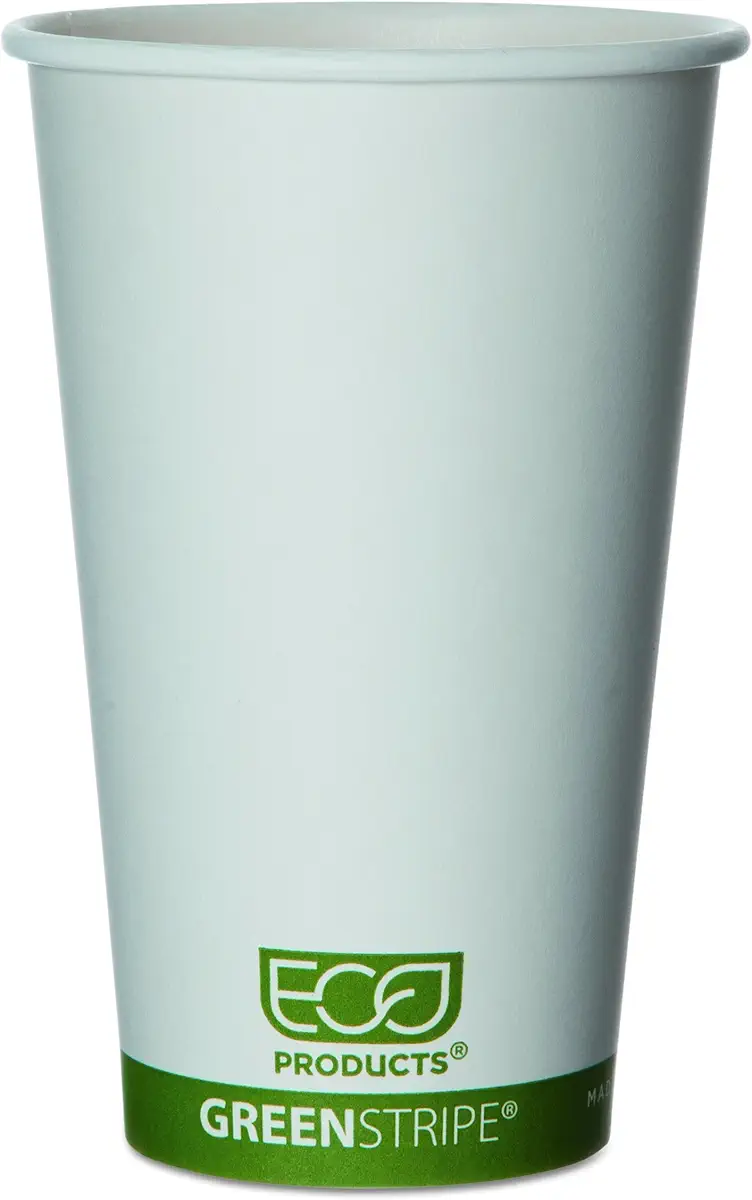 Eco-Products GreenStripe Disposable Hot Coffee Cup, Eco-Friendly Compostable PLA Lined Take Out Paper Cup, 16 fl oz, Case of 1000