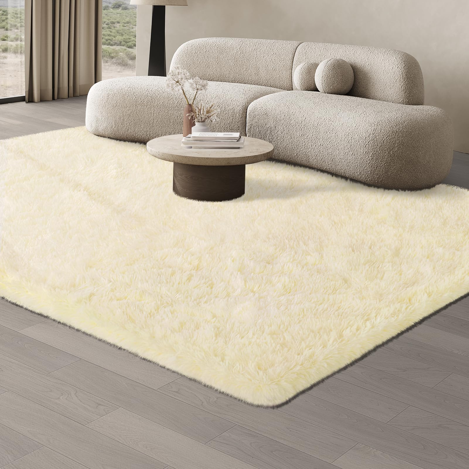 JOJOSEE Rugs Living Room, 160 x 230 cm Beige Area Rug, Anti Slip Soft Fluffy Shaggy Extra Large Floor Carpets Mat for Bedroom, Nursery Bedside(Beige, 160x230cm)