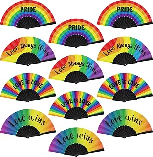 Cinrobiye 12 Pcs Rainbow Gay Pride Folding Hand Rave Fan Accessories LGBTQ Love is Love Hand Held Fan for Lesbian Pansexual Bisexual Pride Month Parade Celebration Party Favors Supplies (pride1)