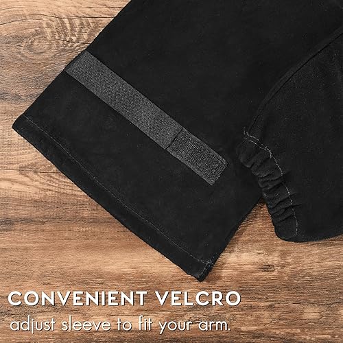 Miniatura 6 de Delantal de trabajo de soldadura de cuero con mangas, resistente al calor y al fuego, delantal ignífugo resistente para barbacoa, ajuste ajustable