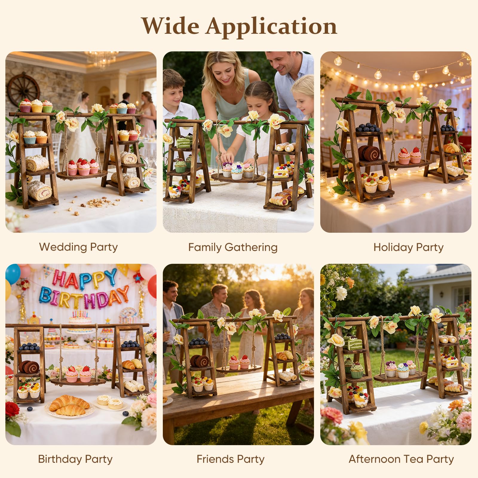 Holz Cupcake Ständer 3-stufig, 82cm Großer Akazienholz Kuchenständer, Faltbarer Dessert Präsentierständer mit Schrägen Etagen für Geburtstag, Nachmittagstee, Hochzeit, Party, Café (7 Bretter)