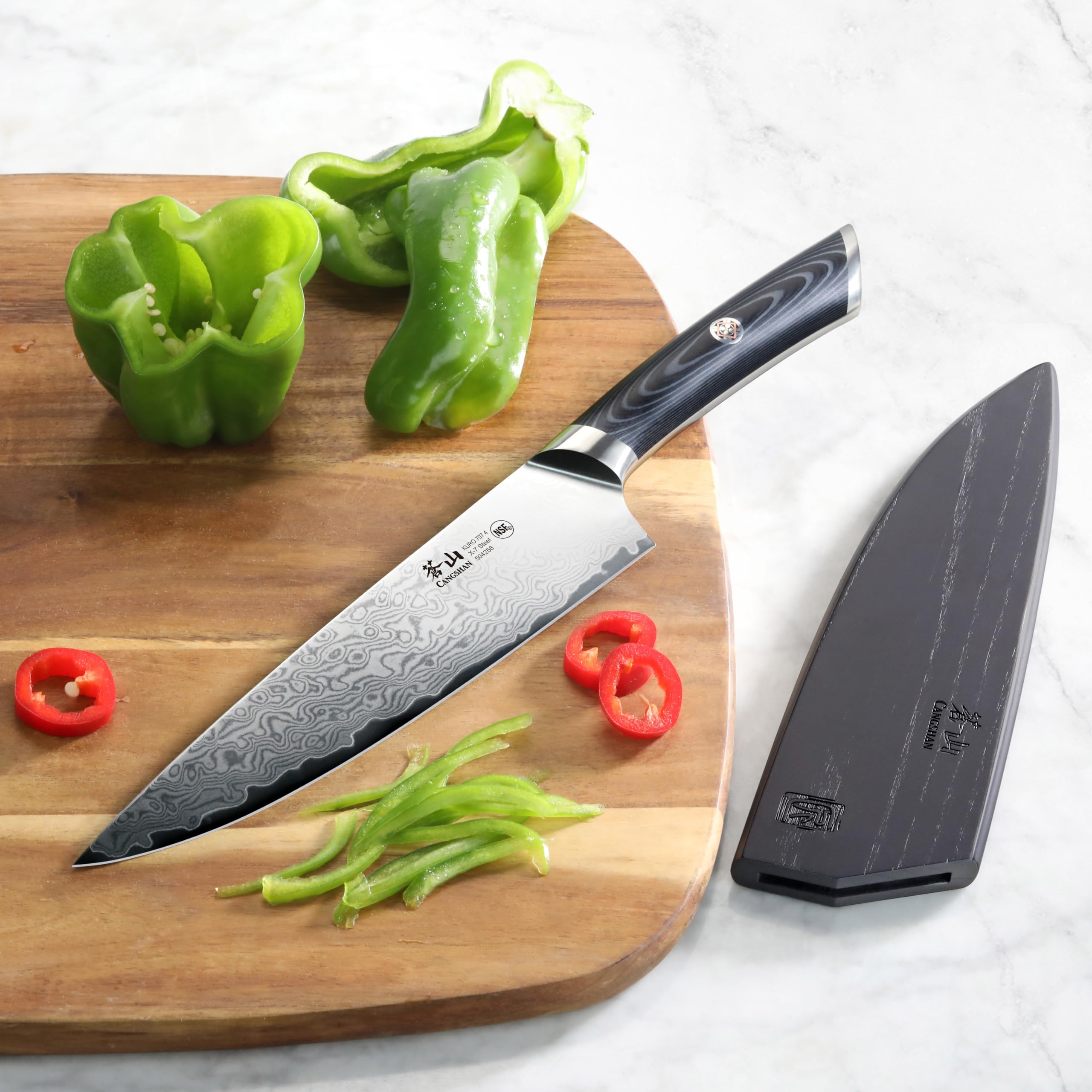 Cangshan KURO Series 8-Inch Chef's Knife with Sheath, High Carbon X-7 Damascus Steel, 504258 — Amazon image 5