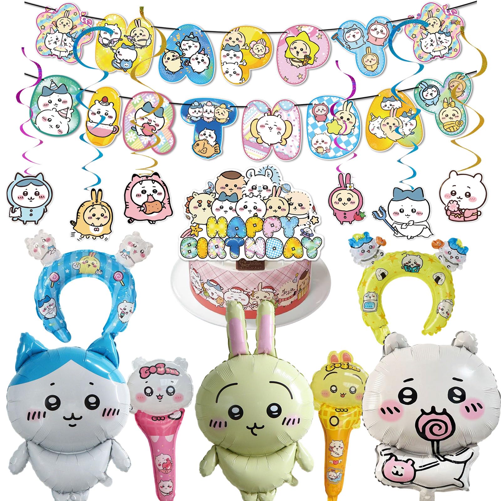 Chiikawa Happy Birthday Balloon Decoration Set Garland Headband Party