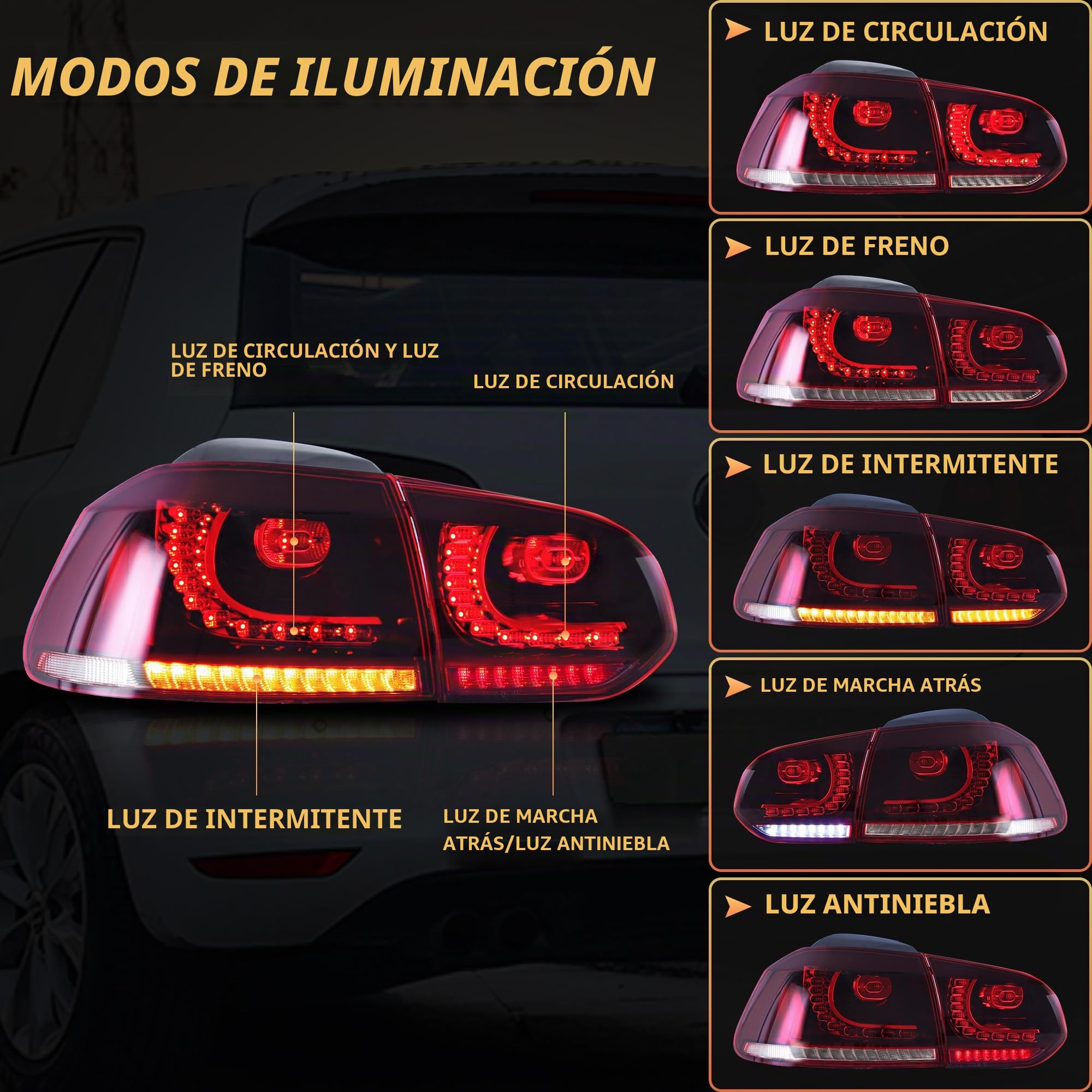 VLAND Faros traseras LED para Golf 6 GTI TSI TDI GTD R 2008-2013, Con intermitentes dinámicos (Rojo & Blanco)