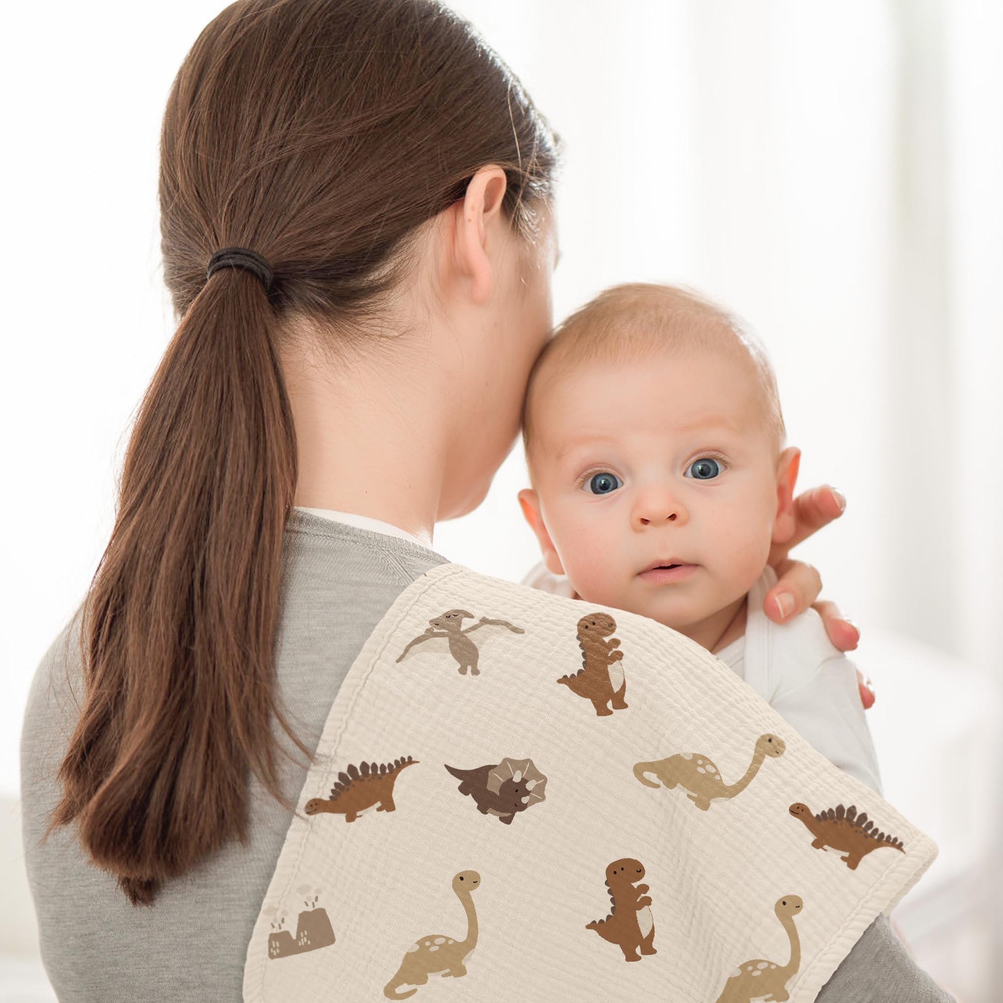 bearmoss Bambino in Mussola Per Neonati, 6 Pezzi, Set 50 X 25 Cm, Super Morbido Assorbente in Mussola A Grana Per Neonati, Unisex, Per Bambine E Ragazzi (Dinosauri)