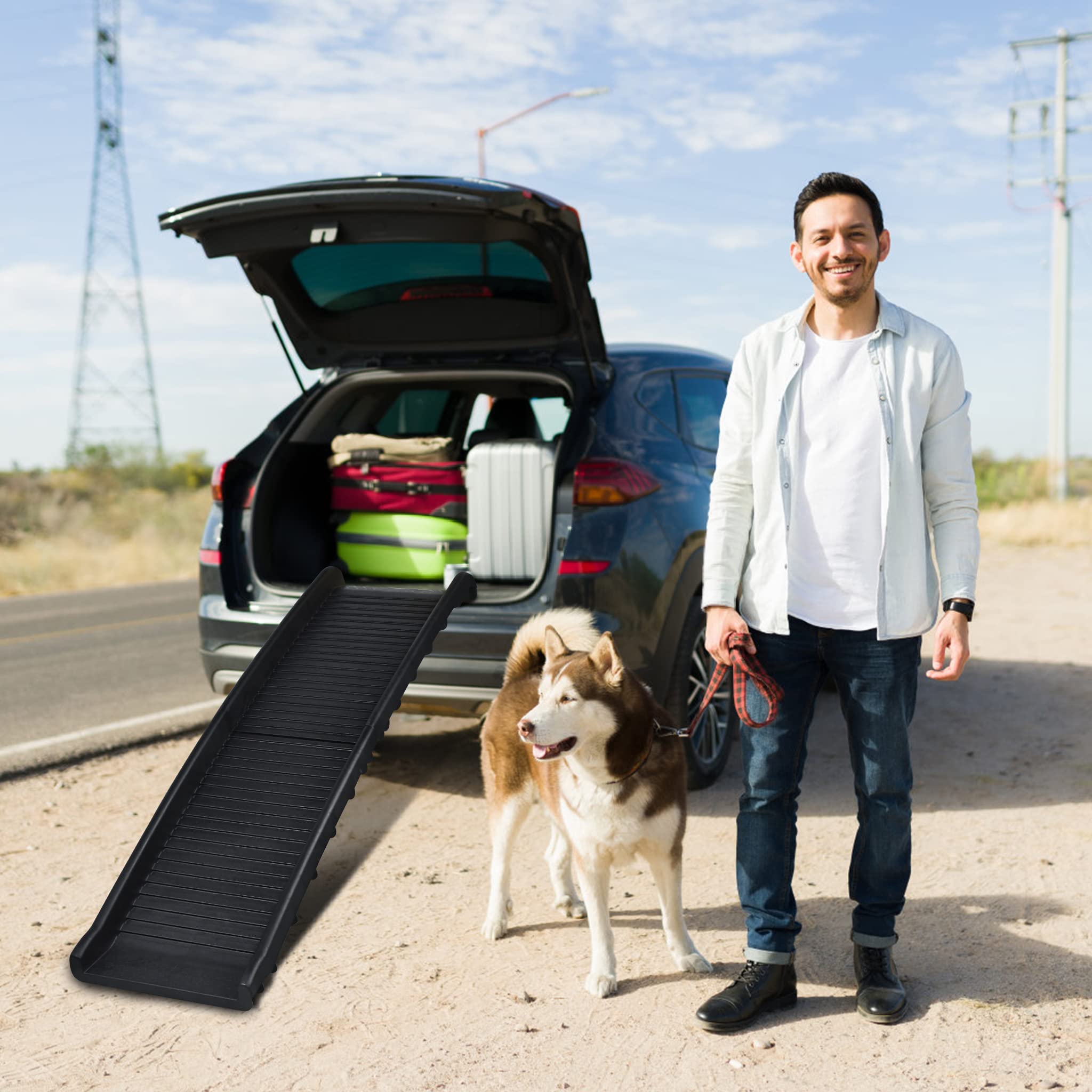 FIVMEN Rampa para Perros Plegable para Coche Escaleras para Perros Antideslizante hasta 90 kg 156 x 40 cm Rampa para SUV, Grandes Animales Pequeños