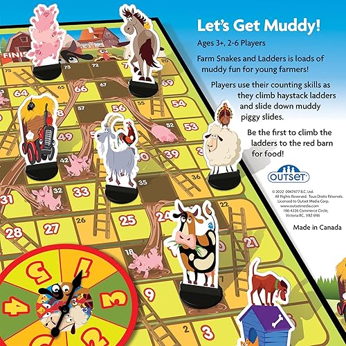 Miniatura 7 de Outset Media Granja Serpientes y escaleras - No requiere lectura, juego de mesa preescolar y niños, desarrolla habilidades sociales y de desarrollo