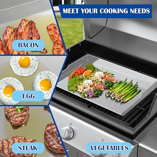 Miniatura 4 de Plancha universal para barbacoa de gascarbón, 26 x 18 pulgadas, acero inoxidable, extraíble, para Bull, Lion Premium, DCS Series 7, 9, Nexgrill,