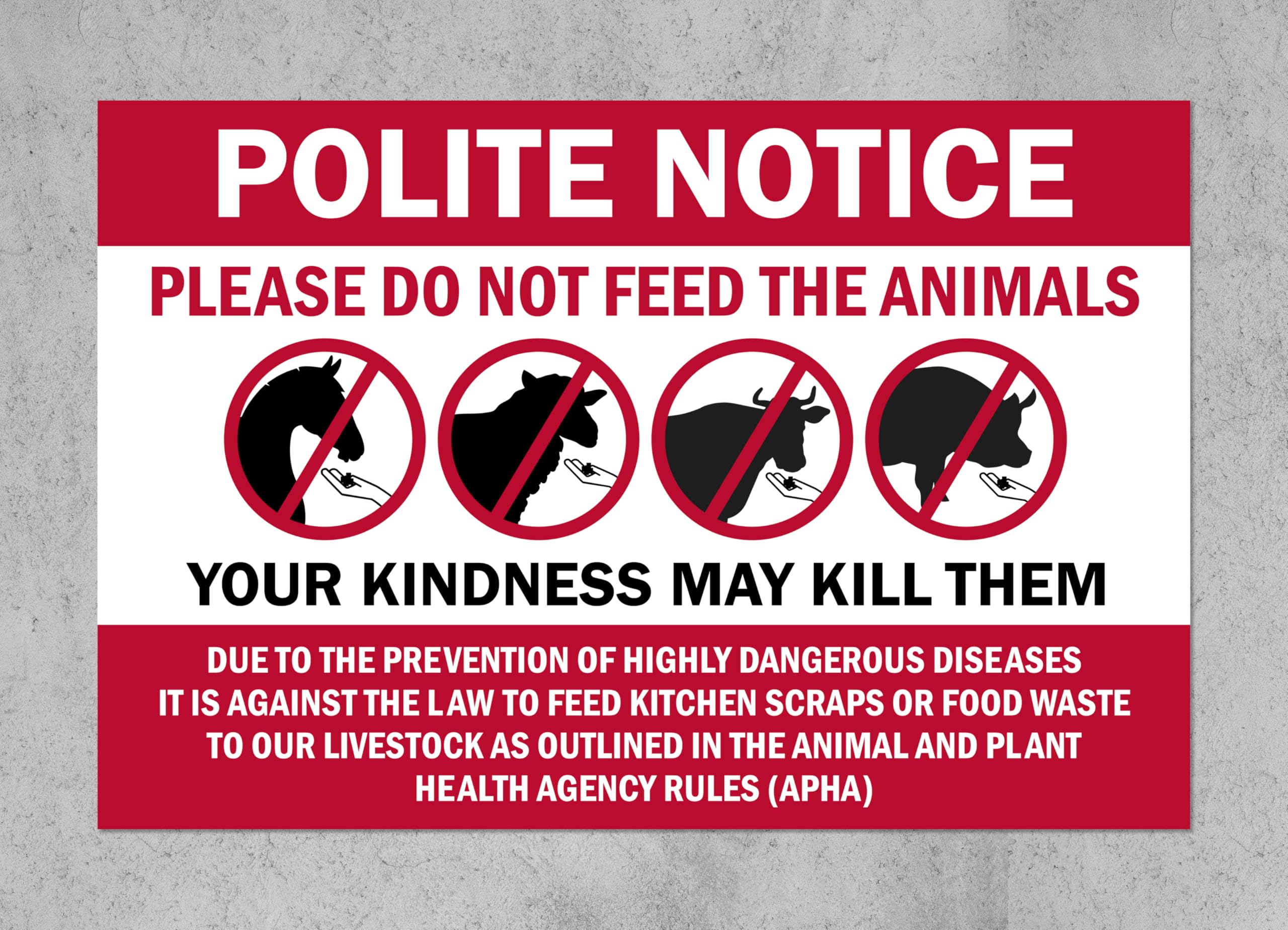 Polite notice, please do not feed the animals - 3mm Aluminium sign (200mm x 150mm)