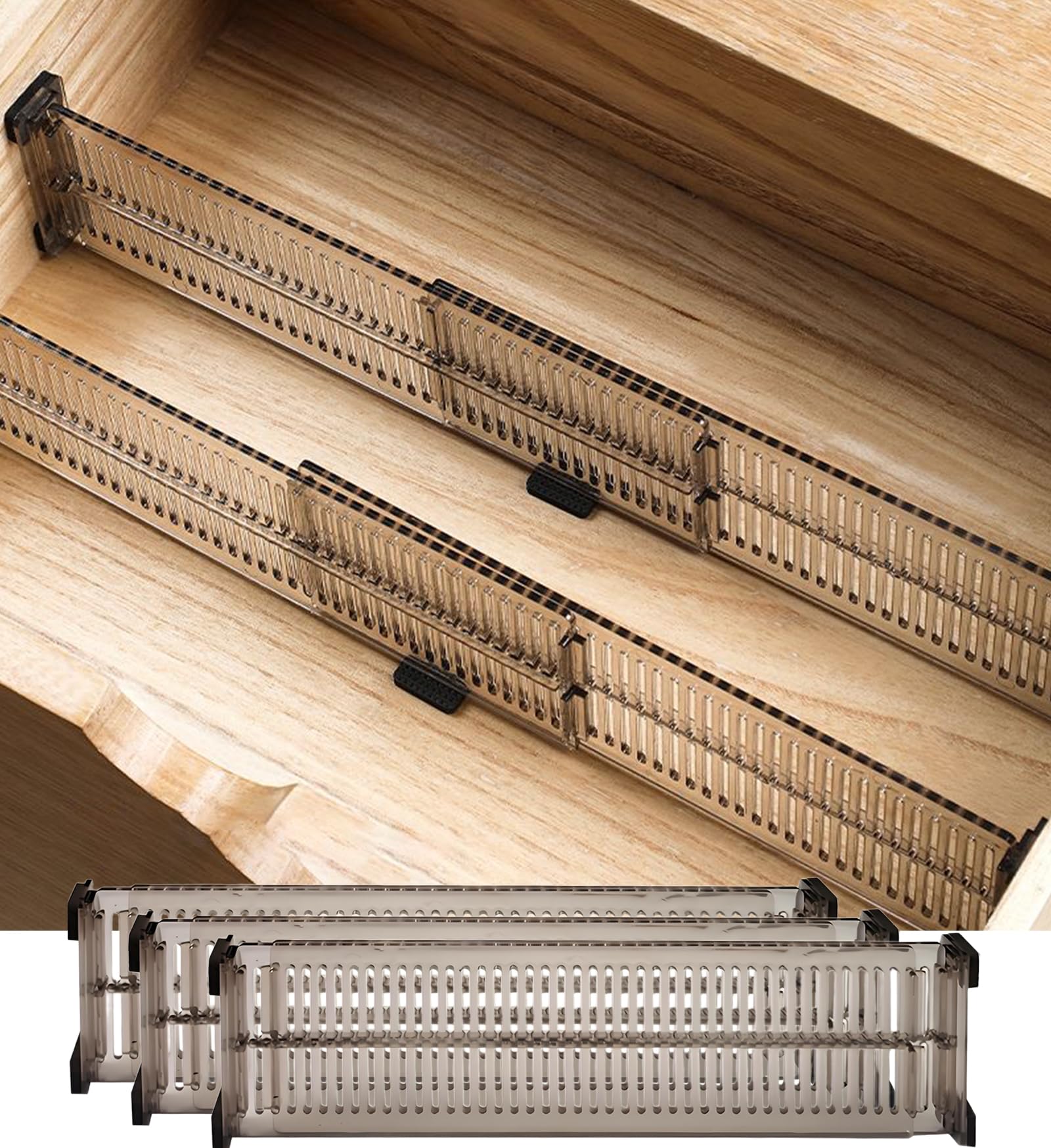 GDGZJJD Adjustable Kitchen Drawer Dividers, Expandable Organizer for Dresser or Clothing Drawers, Deep Drawer Separators, Versatile Storage Solutions for Home and Kitchen, Pack of 3