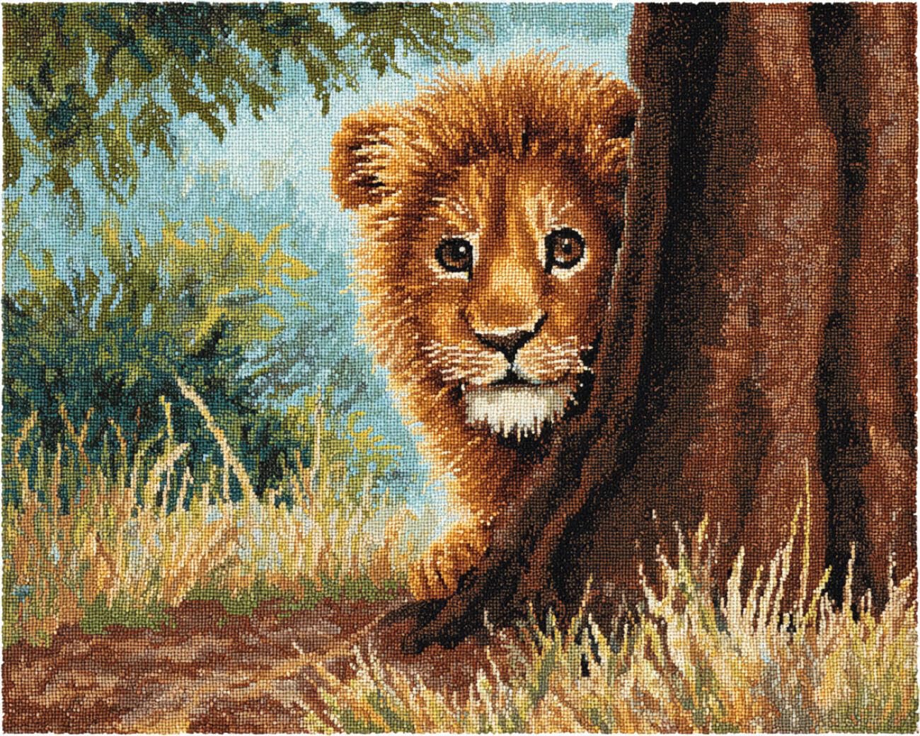 Diy Kit Alfombra Gancho De Pestillo Animal León Y Árbol Grande Kits Para Hacer Alfombras Con Aguja De Pestillo，Manualidades Para Hacer Tapiz Diy Con Estampado Colorido，Juego De Costur 100x140cm